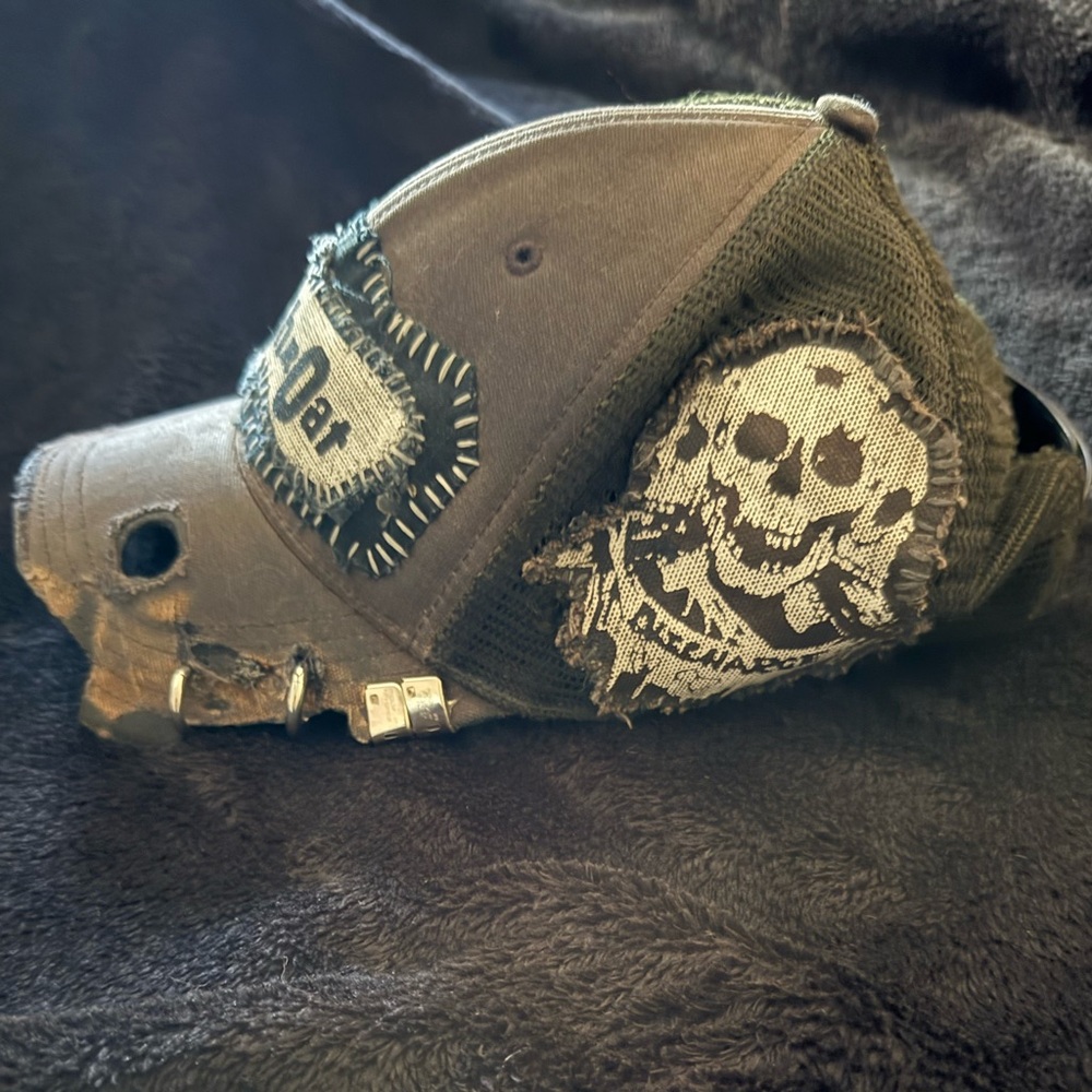 DIY Crust Punk adjustable trucker hat. Stitched and patched. - Picture 3 of 6